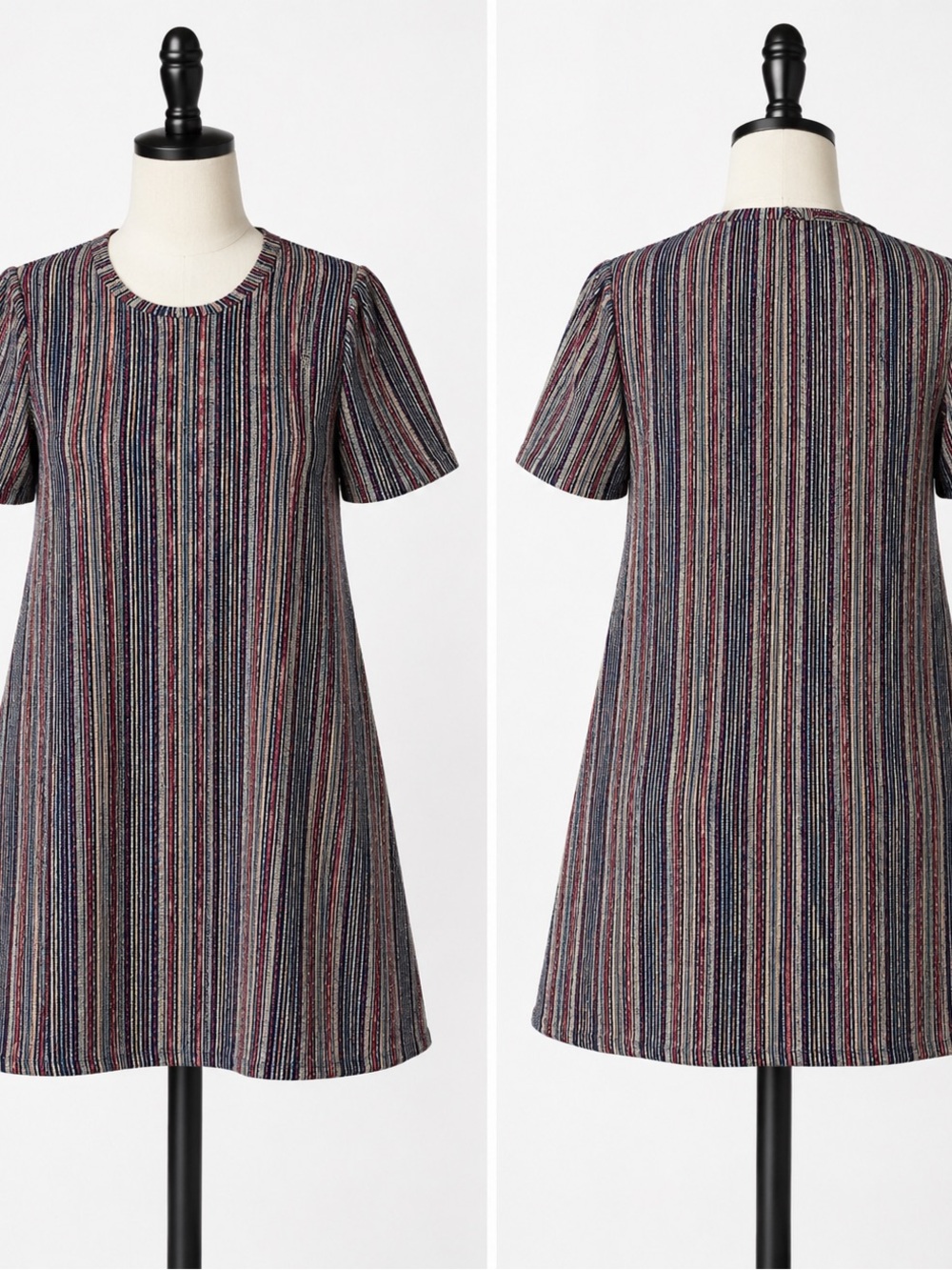 BCBG Striped Short-Sleeve Shift Dress
